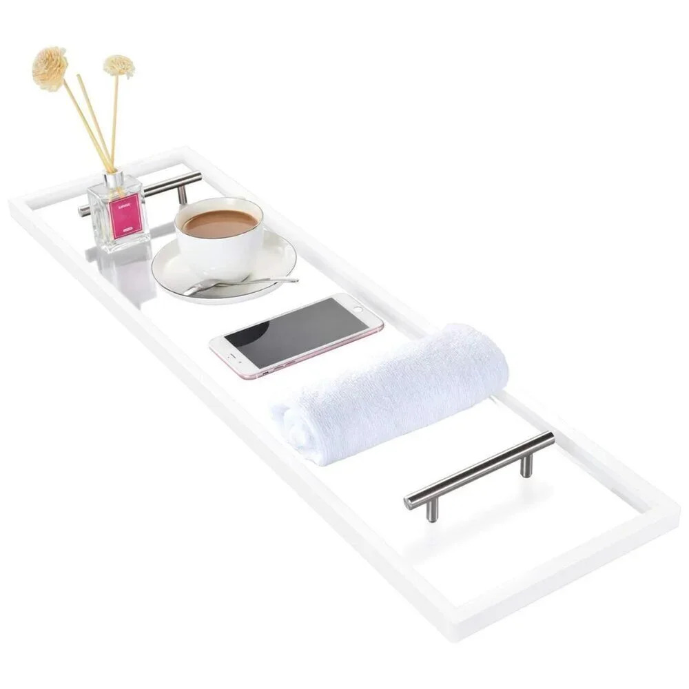 Acrylic Luxe Bathtub Tray / Caddy Matte Silver Hardware NWOT - Picture 7 of 8